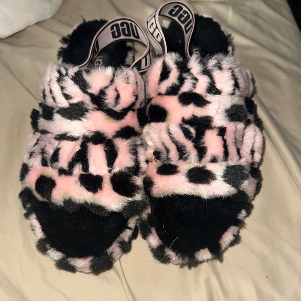Pink and black Ugg slippers